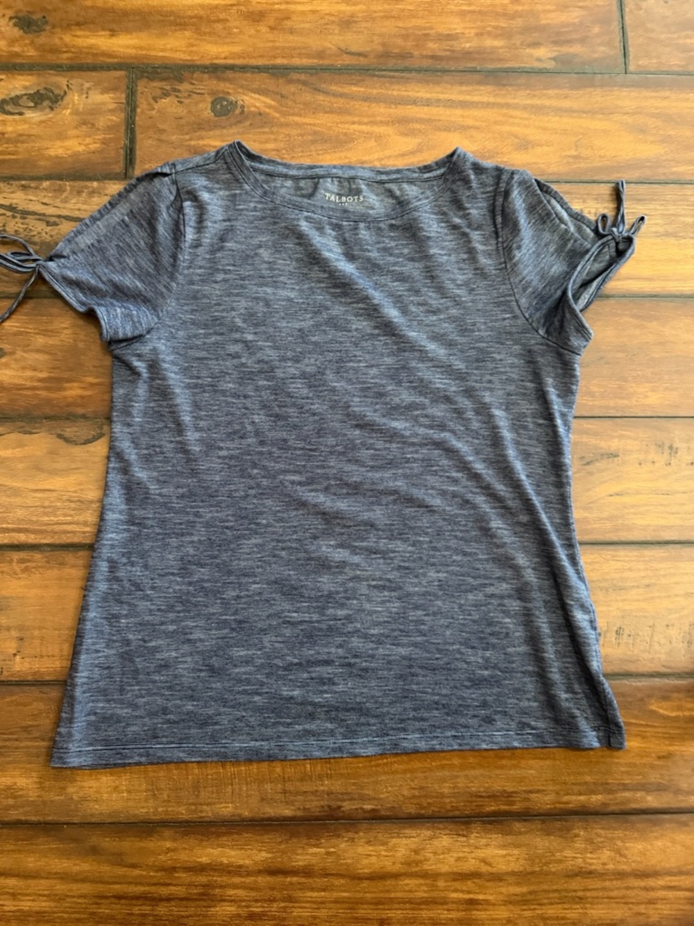 Talbots Heathered Navy Short Sleeve cold Shoulder Tie-Detail Tee